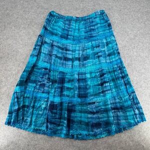 Sara Studio Skirt Womens M Bohemian Tie Dye Blue Crochet Lace Trim EUC